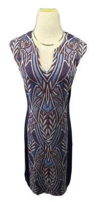 Anthropologie HD in Paris Dress Womens Small Sheath Blue Jacquard Panel V Neck - Image 1 of 4