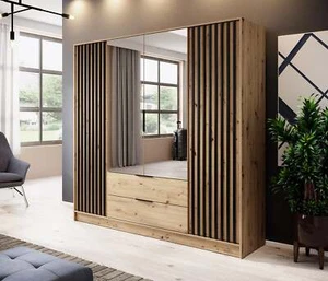 Nelly 4D Wardrobe with Mirror - Artisan Oak Finish - Picture 1 of 3