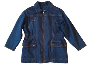 VTG Current Seen Denim Jacket Womens 2X Blue LEATHER LIKE TRIM Zip Up 90's - Picture 1 of 15