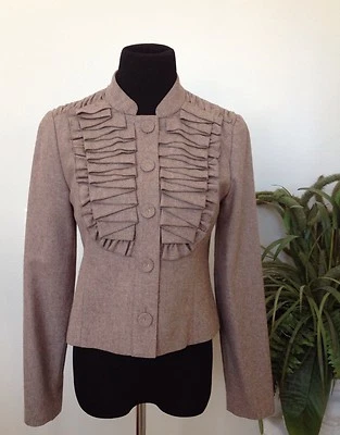 Chaqueta Blazer Tabitha Para Mujer Beige Lana Volantes Botón Talla 6 Foto 1 de 4