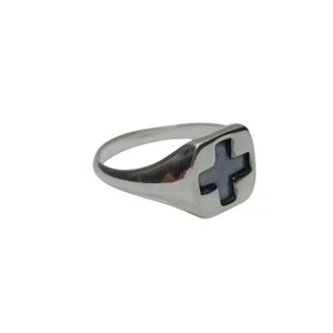 Sterling Silver Men Signet Ring Cross Stamped 925 Nickel Free Comfort Fit - Picture 1 of 5