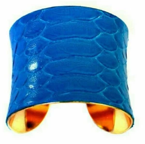 Unearthed Handmade Blue Real Snakeskin Cuff Bracelet, Wide Cuff Bracelet - Picture 1 of 5