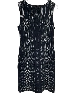 Diane Von Furstenberg Mackenzie Sheath Dress Black White Abstract Sleeveless 12 - Image 1 of 4