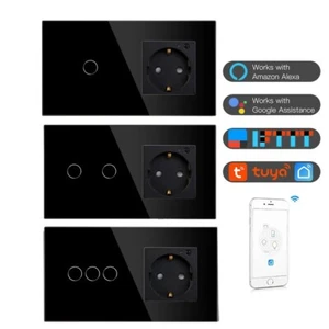 Tuya Interruttore Touch Smart WiFi con Presa 16A a Muro Nero App Alexa Google - Imagen 1 de 21