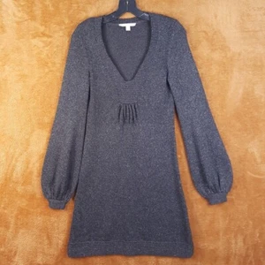 REBECCA TAYLOR Sweater Dress Womens Size 8 Gray A-Line Pullover Metallic Knit - Picture 1 of 9