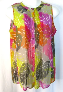 1X Blusa sin mangas plisada multicolor túnica chifón Liz Claiborne para mujer - Imagen 1 de 12