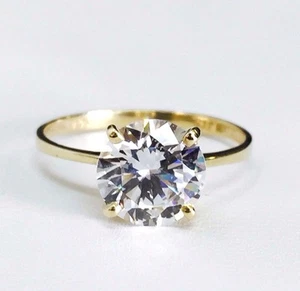14K massiver Gelbgold Solitär CZ Verlobungsring 8mm Zirkonia (2 Karat) - Bild 1 von 4