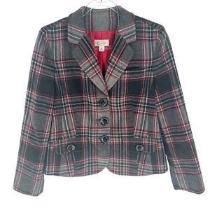 Talbots Blazer Damen 12 grau rot kariert Wolljacke klassisch adrett Karriere Büro - Bild 1 von 15