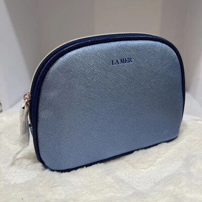 Bolsa de maquiagem La Mer azul couro falso saffiano bolsa de viagem cosmética - Imagem 1 de 4