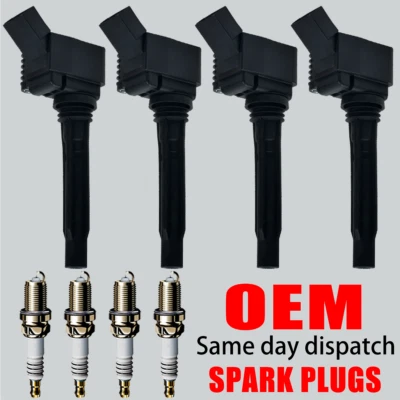 OEM 4X Ignition Coil + Iridium Spark plug For VW Jetta Passat Golf Audi A3 UF765 - Image 1 of 4