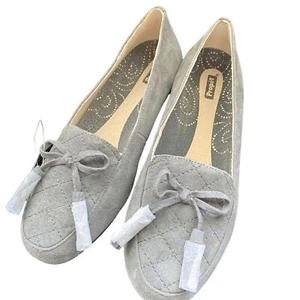 NUEVO Zapatos Mocasines Sin Cordones Gris Acolchado Gamuza Borla Talla 6 W AMPLIOS - Imagen 1 de 8