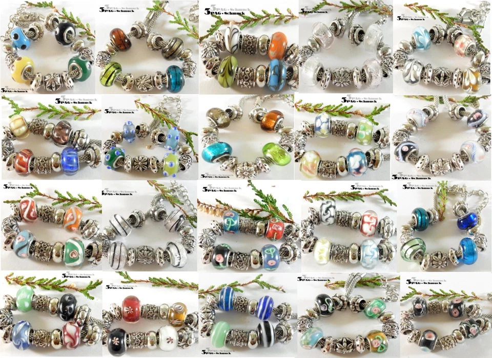 * 10 Armbänder mit 13 Beads aus Glas +  METALL  SET PERLE MODUL BEAD TOP ANGEBOT - Bild 1 von 1