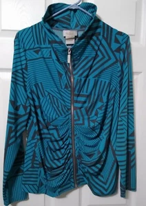 Style Midnight Velvet, Track Jacket - XL Teal Brown print, Front Rouched, EUC - Picture 1 of 4