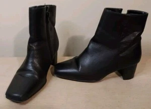 AJ Valenci Boots Womens 5.5 M Ankle Booties Black Leather Square Toe Zip Up - Picture 1 of 15