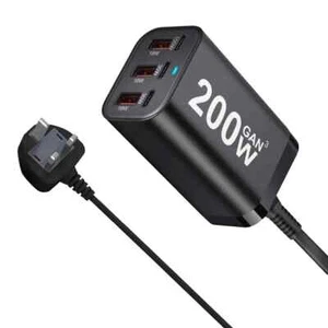 6 Port 200W GaN Fast Cahrging Adapter Charger 100W 30W 18W Laptop Smartphone UK - Picture 1 of 6