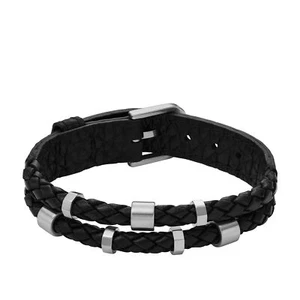 FOSSIL Mens Bracelet JF04473040 Leather Black - Picture 1 of 4