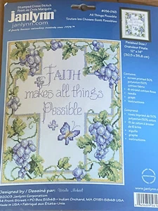 Janlynn Cross Stitch Kit "Faith Makes All Things Possible" Cross Grapes - Picture 1 of 4