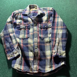 FIELD & STREAM camicia flanella uomo MED blu rosso marrone chiaro quadri cotone giacca shacket - Foto 1 di 10