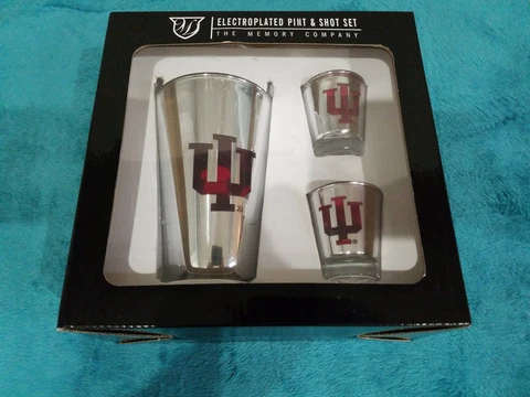 INDIANA UNIVERSITY HOOSIERS IU Electroplated Collectible Pint & Shot Set Glasses Cover
