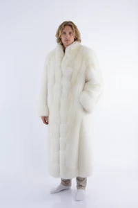 1228 XXXL Real Blue White Fox Fur Coat Genuine Luxury Vintage Full Men Mens - Picture 1 of 9