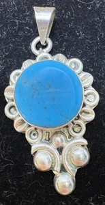 Colgante mexicano de plata de ley y turquesa  - Imagen 1 de 6