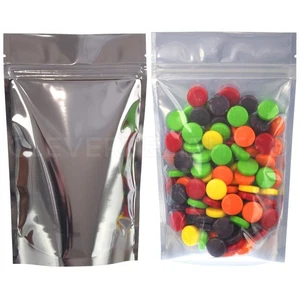 Silver/Clear Stand Up Pouches - 4oz - 100 Pack - 5" x 8" x 2.5" - Resealable Bag - Picture 1 of 3