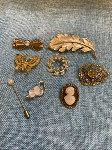 Vintage LOT Goldtone (8) Brooches - Picture 1 of 4