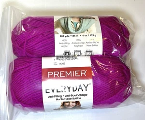 2x Premier Anti-Pilling Everyday Worsted Yarn 100% Acrylic Bright Violet 203 yds - Foto 1 di 6