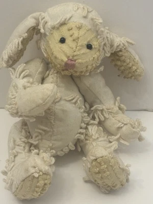 Vintage Homemade Cloth Bunny Chenille Yarn Tufts Primitive Folk Art Plush 6” - Image 1 of 4