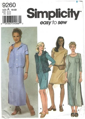 2000 Simplicity 9260 Misses Dress Vest size A 10-22 sewing pattern uncut - Image 1 of 3