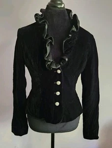 Vintage Kay Unger Black Velvet Blazer Jacket Crystal Button Embellishment Sz 6 - Picture 1 of 8