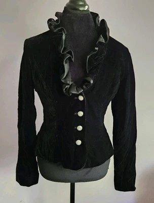 Chaqueta Blazer Vintage Kay Unger Terciopelo Negro Cristal Botón Adorno Talla 6 Foto 1 de 4