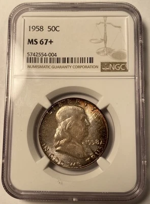 1958 P Franklin Half Dollar NGC MS67+ Toned Finest Known Pop 5/0 - Image 1 of 4