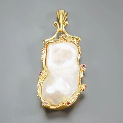Handmade Natural Baroque Pearl Pendant 925 Sterling Silver  /NP51758 - Image 1 of 4