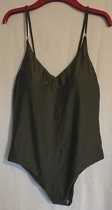 M & S - Non Wired Plunge Swimsuit - Dark Olive - Size 16 Regular - BNWT - Picture 1 of 16