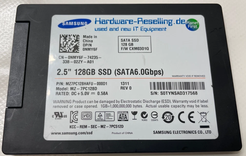 Samsung Dell 128GB 2,5 " SSD SATA III 6G 0NMY6F MZ7PC128HAFU-000D1 MZ-7PC128D - Photo 1/1