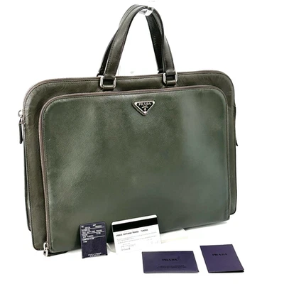 PRADA Saffiano Briefcase Business Bag Leather Kahki Green Authentic - Image 1 of 4