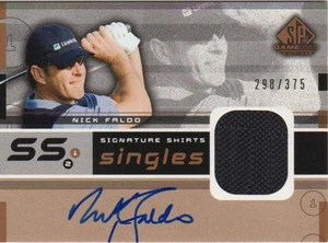 NICK FALDO MULTI-MAJOR CHAMPION SIGNED UD GAME-USED SHIRT SWATCH COLLECTORS CARD - Foto 1 di 2