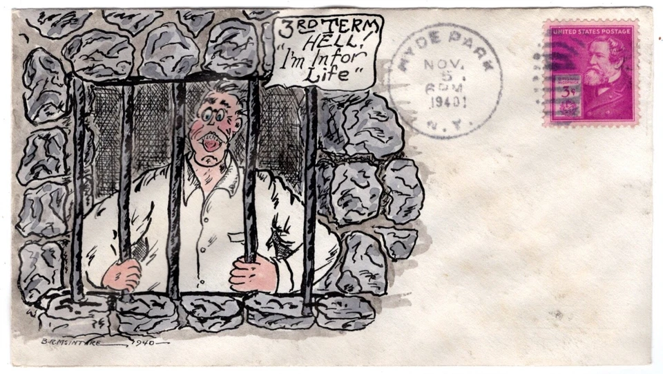 Franklin D Roosevelt 1940 tercer término McIntyre pintado a mano político Hyde Park NY Foto 1 de 1