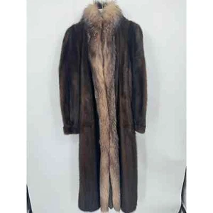 Stunning 1988 Dillard's 50" Full Length Mahogany Mink w/ Crystal Fox Tuxedo Coat - Picture 1 of 23