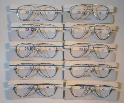 Vintage 10 Pc. Lot COTTET 28-103 Chrome 48 Aviator KIDS Eyeglass Frame NOS #G5 - Image 1 of 4