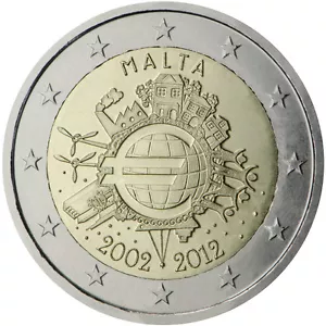 2012 Malta € 2 Euro Uncirculated UNC Coin - 10 Years of the Euro - Picture 1 of 2