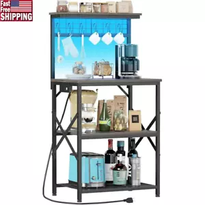 4Tier Bakers Rack W/ Power Outlet LED Light Kitchen Storage Microwave Stand New - Picture 1 of 9