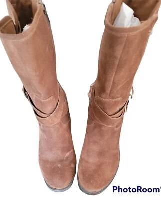 Kenneth Cole Reaction Women’s Brown Suede Boots 7.5 Block Heal Buckles Mid Calf - Image 1 of 4