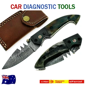 Handmade Damascus Steel Folding Pocket Knife For Hunting Hiking & Camping - Picture 1 of 11