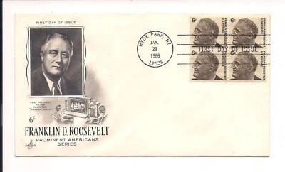 FDC USA 1966 Franklin D. Roosevelt - Hyde Park, NY - 6 cent block #1284 - Image 1 of 2