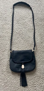 Big Buddha Black  Faux Leather Fringe Crossover Bag. - Picture 1 of 6