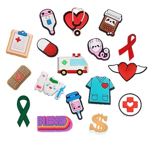 17 piezas Dijes divertidos médicos caprichosos para enfermera compatibles con cocodrilos, sandalias; unisex - Imagen 1 de 1