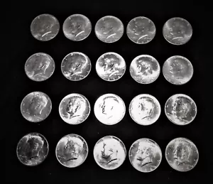 20 PCS, 1 ROLL, BU UNCIRCULATED .900% KENNEDY HALF DOLLAR, 1964-D, PROOF LIKE - Picture 1 of 12