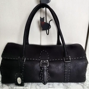 Bolso de Hombro de Cuero FENDI Selleria Bolso de Mano Negro Usado Auténtico Envío - Imagen 1 de 8